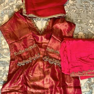 Punjabi suit fabric shirt shimmer silk ,salwar pure silk, organza dupatta